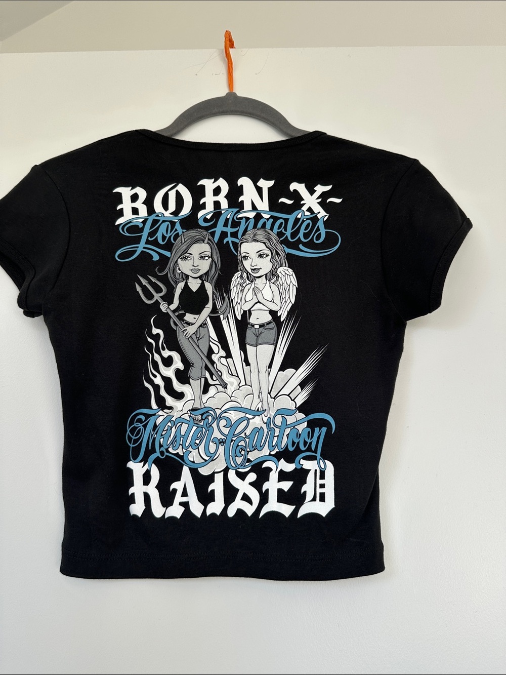 Black 'Born x Raised' Mister Cartoon Graphic Crop Tee - Picture 3 of 3